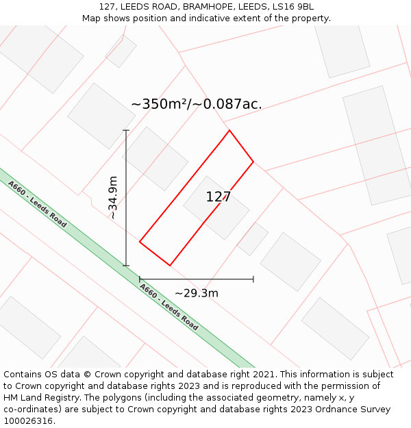 127, LEEDS ROAD, BRAMHOPE, LEEDS, LS16 9BL: Plot and title map
