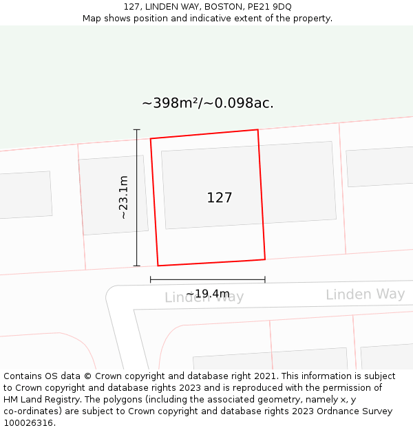 127, LINDEN WAY, BOSTON, PE21 9DQ: Plot and title map