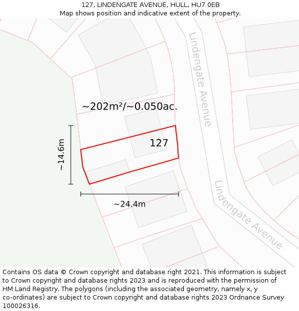 127, LINDENGATE AVENUE, HULL, HU7 0EB: Plot and title map