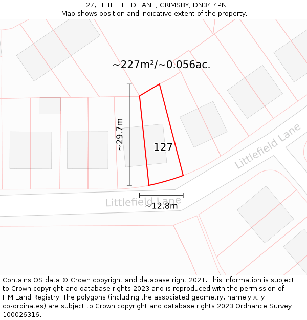 127, LITTLEFIELD LANE, GRIMSBY, DN34 4PN: Plot and title map