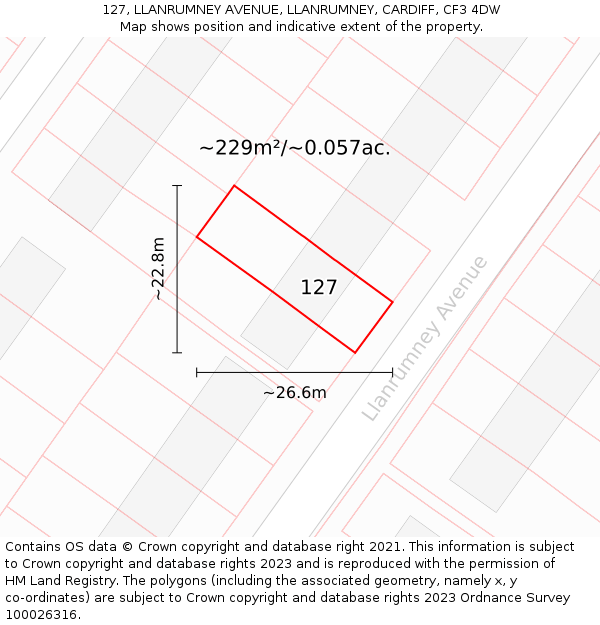 127, LLANRUMNEY AVENUE, LLANRUMNEY, CARDIFF, CF3 4DW: Plot and title map
