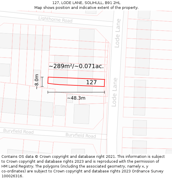 127, LODE LANE, SOLIHULL, B91 2HL: Plot and title map