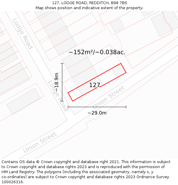 127, LODGE ROAD, REDDITCH, B98 7BS: Plot and title map