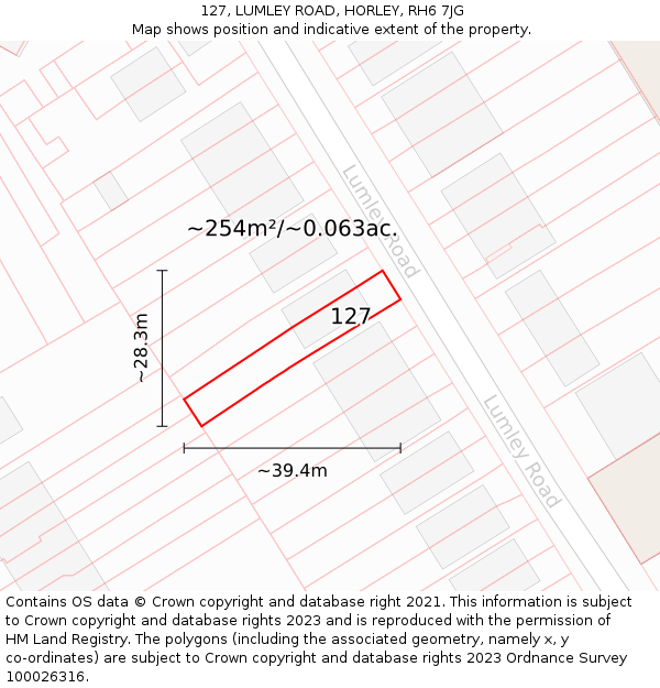 127, LUMLEY ROAD, HORLEY, RH6 7JG: Plot and title map