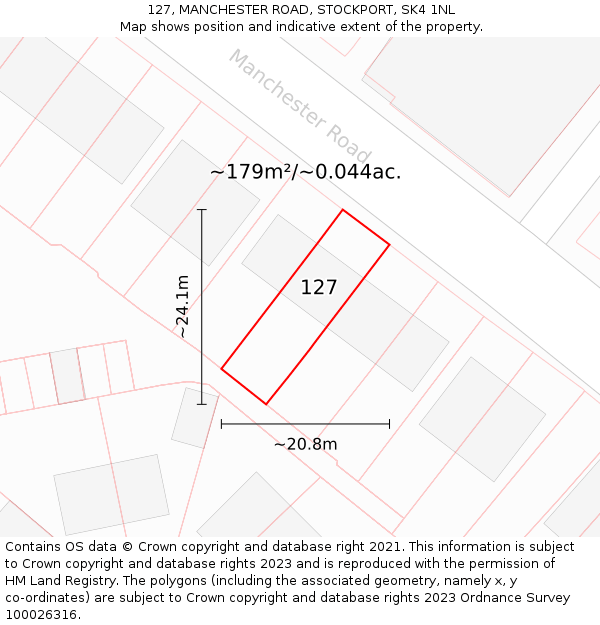 127, MANCHESTER ROAD, STOCKPORT, SK4 1NL: Plot and title map