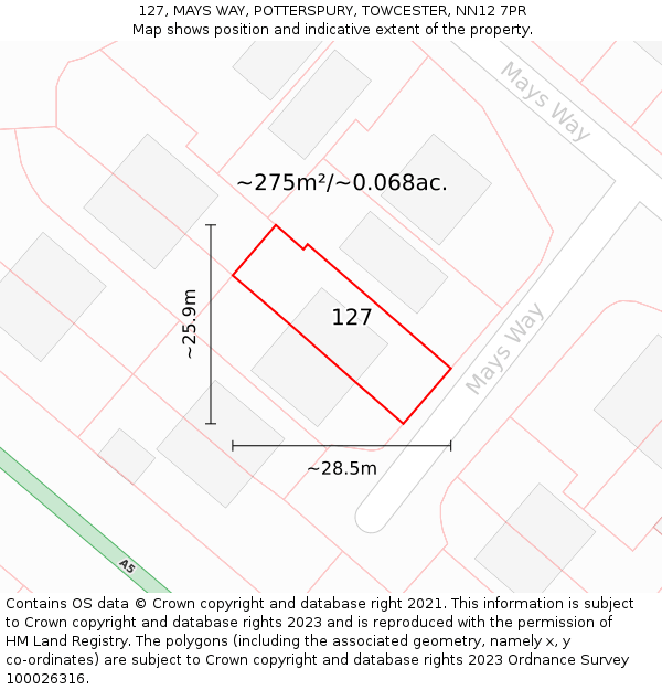 127, MAYS WAY, POTTERSPURY, TOWCESTER, NN12 7PR: Plot and title map
