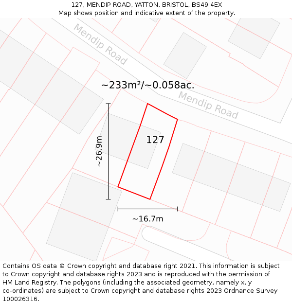 127, MENDIP ROAD, YATTON, BRISTOL, BS49 4EX: Plot and title map