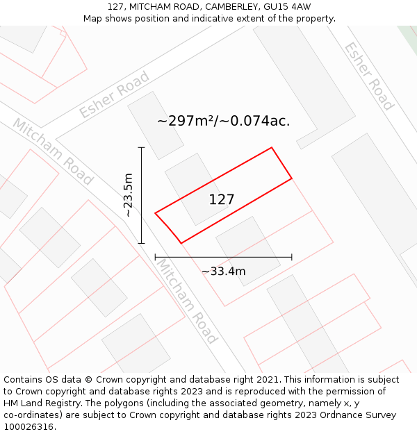 127, MITCHAM ROAD, CAMBERLEY, GU15 4AW: Plot and title map