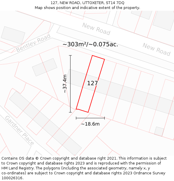 127, NEW ROAD, UTTOXETER, ST14 7DQ: Plot and title map