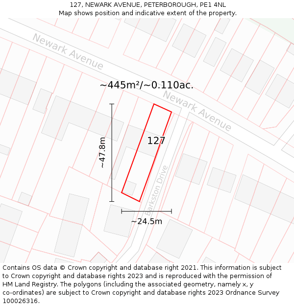 127, NEWARK AVENUE, PETERBOROUGH, PE1 4NL: Plot and title map