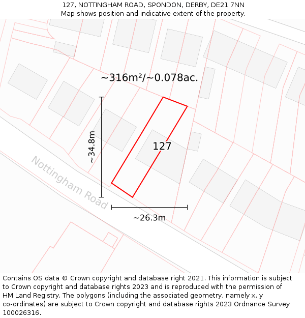127, NOTTINGHAM ROAD, SPONDON, DERBY, DE21 7NN: Plot and title map