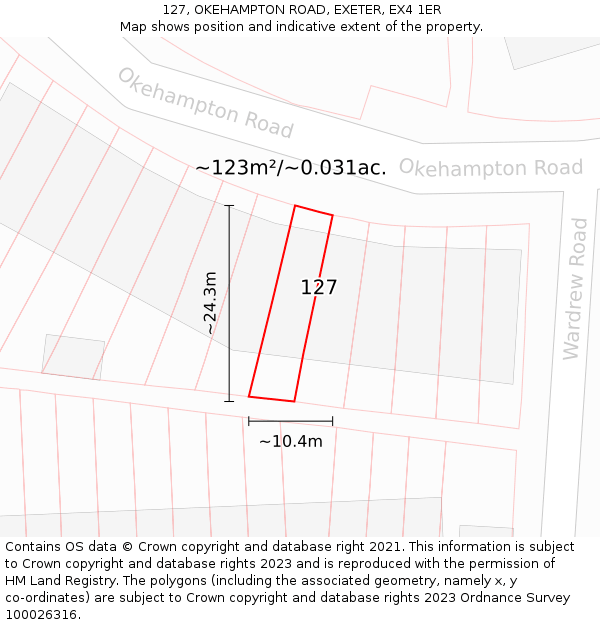 127, OKEHAMPTON ROAD, EXETER, EX4 1ER: Plot and title map