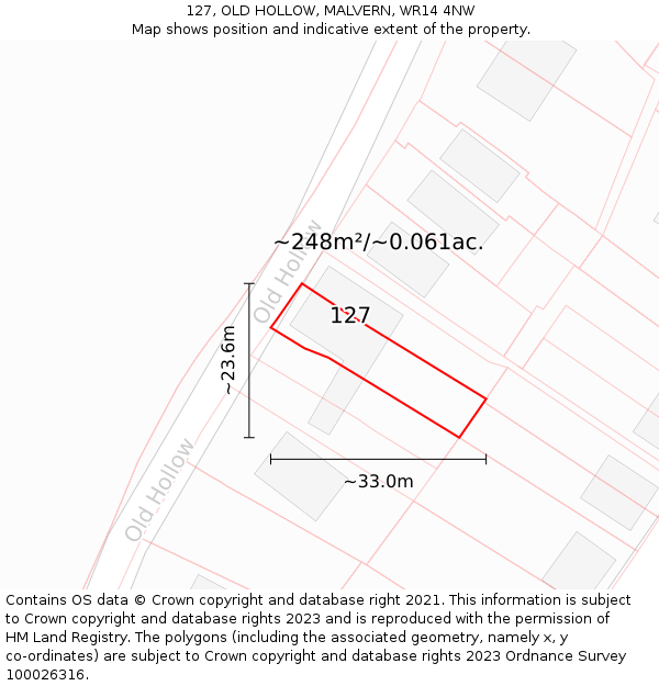 127, OLD HOLLOW, MALVERN, WR14 4NW: Plot and title map