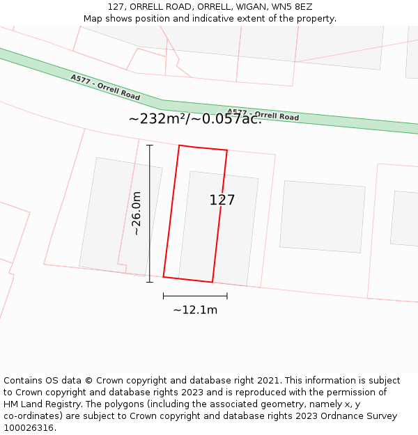 127, ORRELL ROAD, ORRELL, WIGAN, WN5 8EZ: Plot and title map