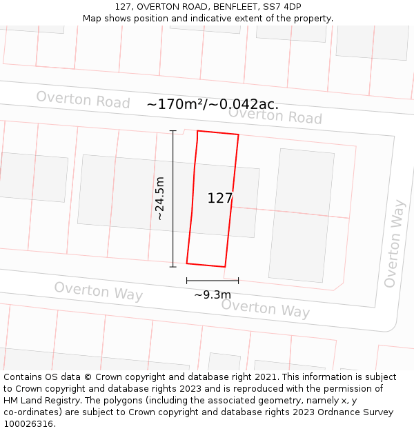 127, OVERTON ROAD, BENFLEET, SS7 4DP: Plot and title map