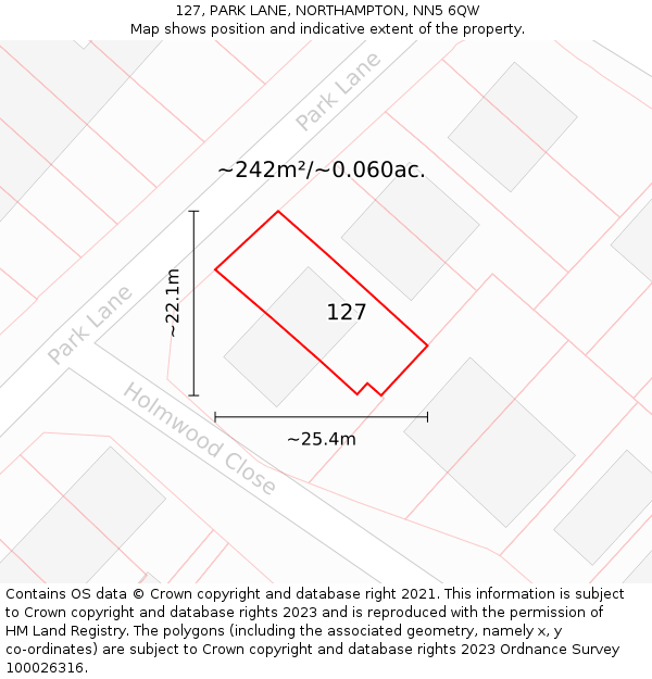 127, PARK LANE, NORTHAMPTON, NN5 6QW: Plot and title map