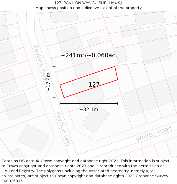 127, PAVILION WAY, RUISLIP, HA4 9JL: Plot and title map