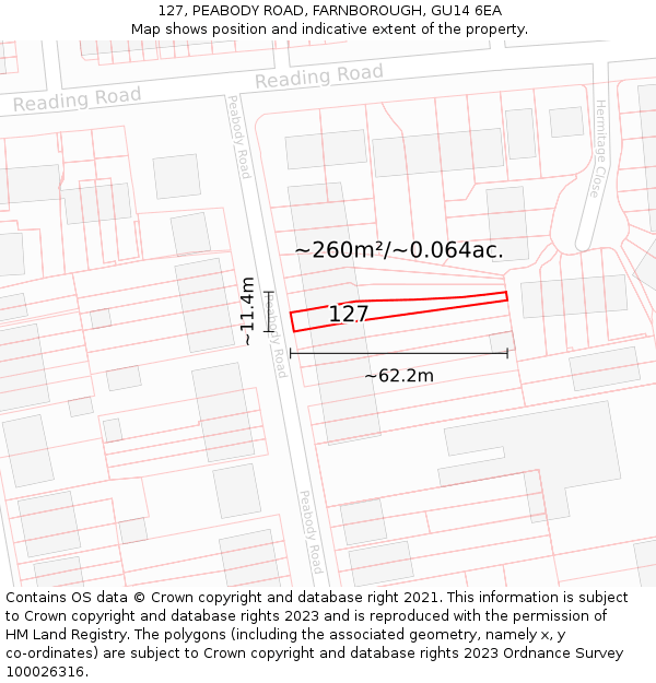 127, PEABODY ROAD, FARNBOROUGH, GU14 6EA: Plot and title map