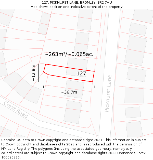 127, PICKHURST LANE, BROMLEY, BR2 7HU: Plot and title map