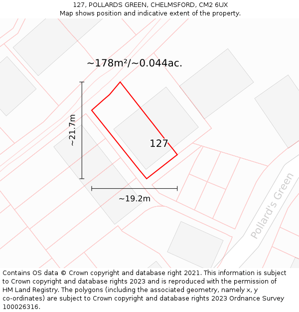 127, POLLARDS GREEN, CHELMSFORD, CM2 6UX: Plot and title map
