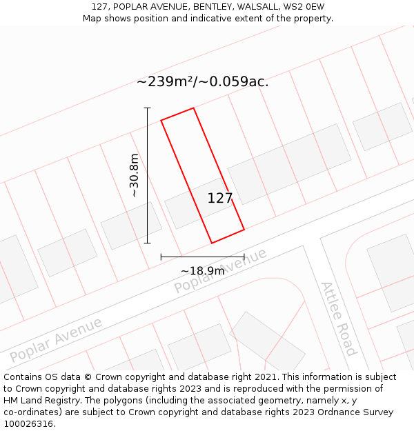 127, POPLAR AVENUE, BENTLEY, WALSALL, WS2 0EW: Plot and title map