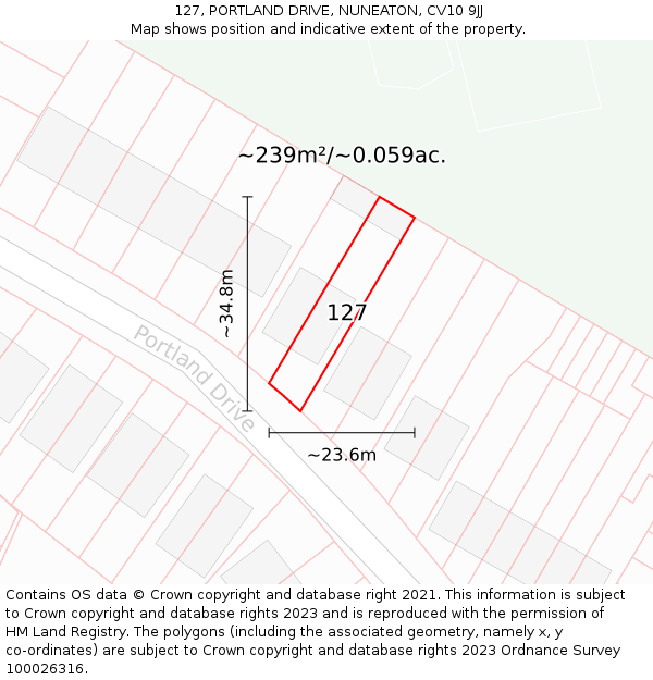 127, PORTLAND DRIVE, NUNEATON, CV10 9JJ: Plot and title map