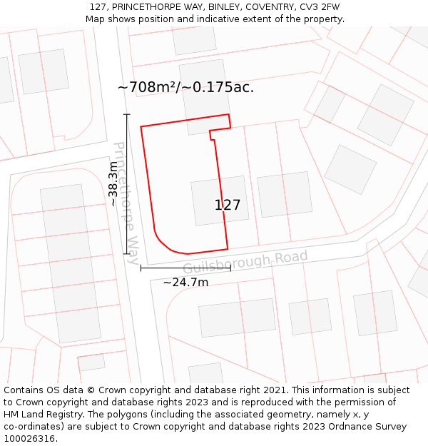 127, PRINCETHORPE WAY, BINLEY, COVENTRY, CV3 2FW: Plot and title map