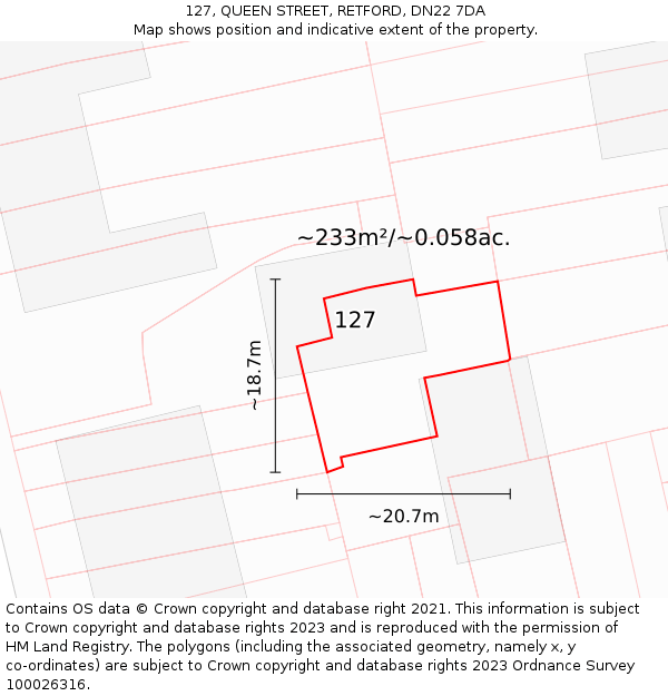 127, QUEEN STREET, RETFORD, DN22 7DA: Plot and title map