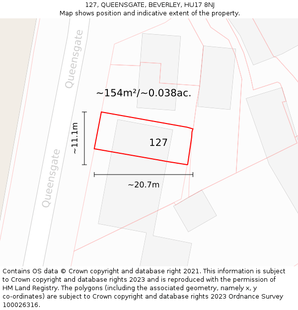 127, QUEENSGATE, BEVERLEY, HU17 8NJ: Plot and title map