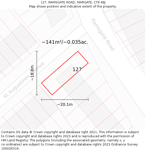 127, RAMSGATE ROAD, MARGATE, CT9 4BJ: Plot and title map