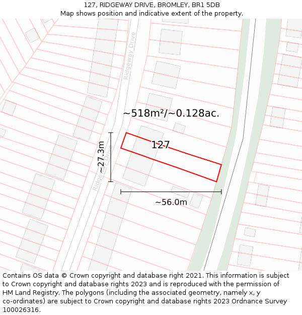 127, RIDGEWAY DRIVE, BROMLEY, BR1 5DB: Plot and title map