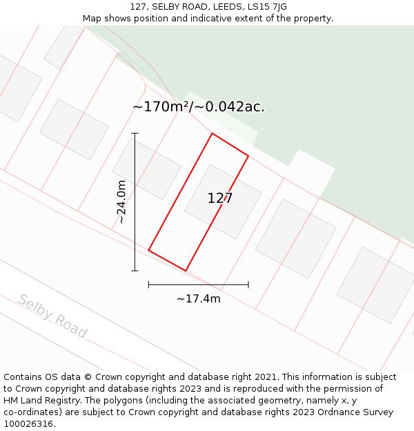 127, SELBY ROAD, LEEDS, LS15 7JG: Plot and title map