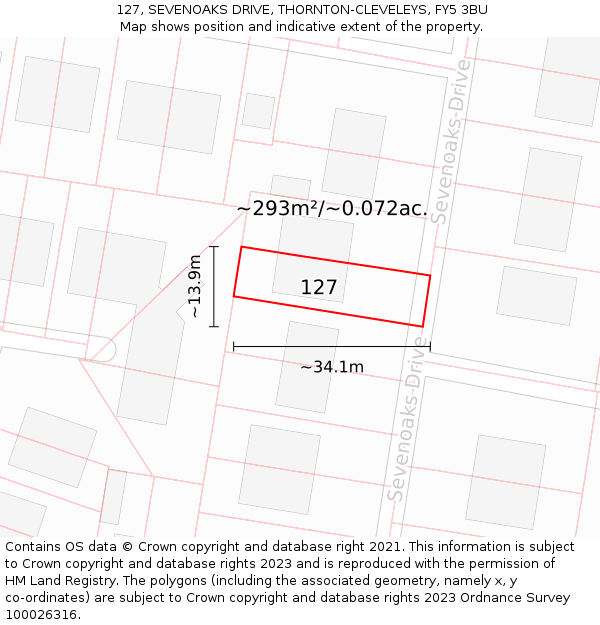 127, SEVENOAKS DRIVE, THORNTON-CLEVELEYS, FY5 3BU: Plot and title map