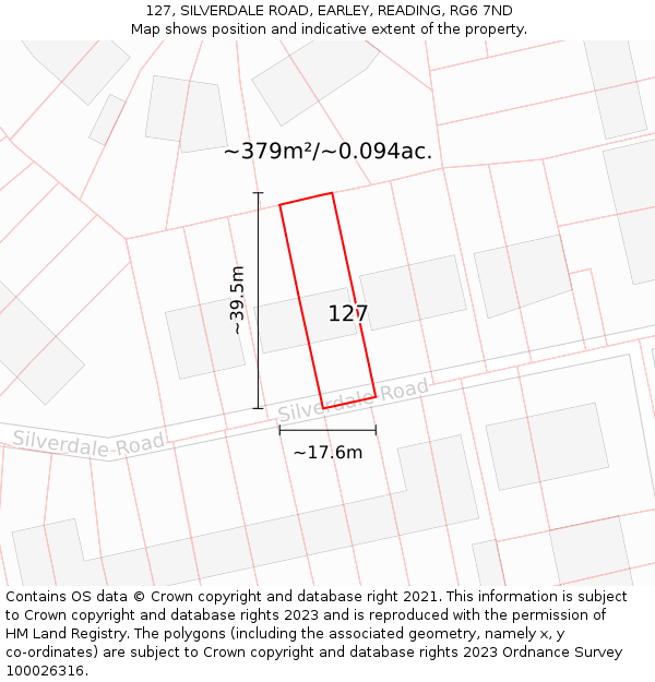 127, SILVERDALE ROAD, EARLEY, READING, RG6 7ND: Plot and title map