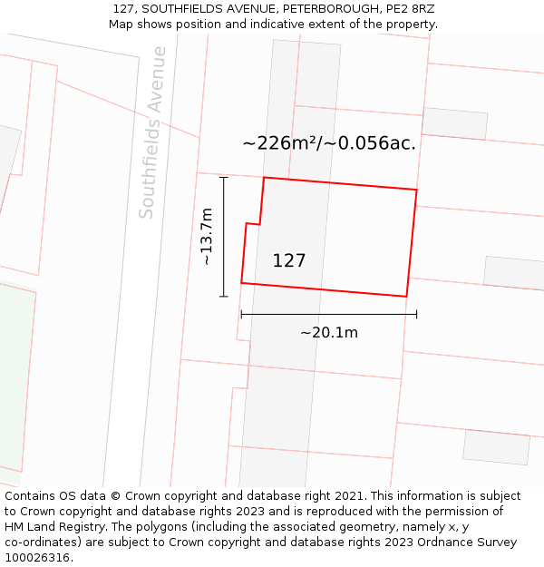 127, SOUTHFIELDS AVENUE, PETERBOROUGH, PE2 8RZ: Plot and title map