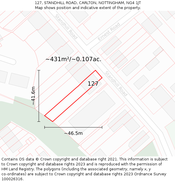 127, STANDHILL ROAD, CARLTON, NOTTINGHAM, NG4 1JT: Plot and title map