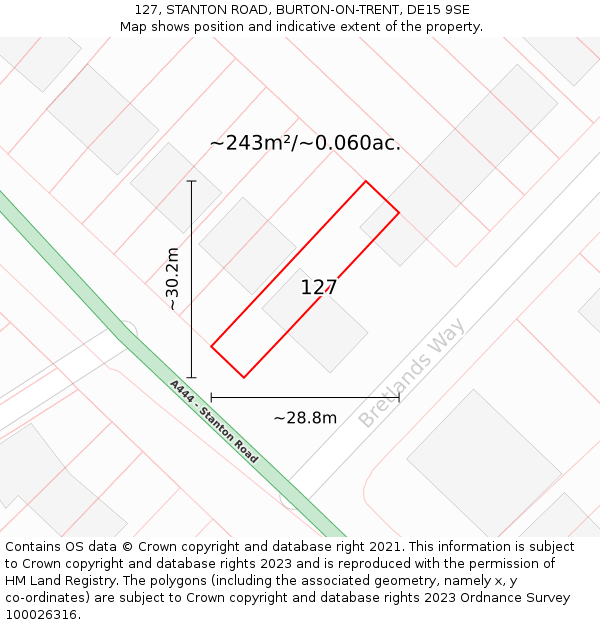 127, STANTON ROAD, BURTON-ON-TRENT, DE15 9SE: Plot and title map