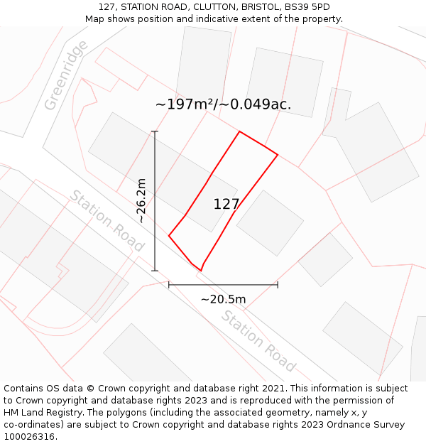 127, STATION ROAD, CLUTTON, BRISTOL, BS39 5PD: Plot and title map