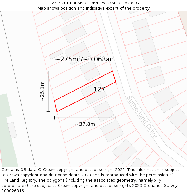 127, SUTHERLAND DRIVE, WIRRAL, CH62 8EG: Plot and title map