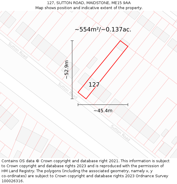 127, SUTTON ROAD, MAIDSTONE, ME15 9AA: Plot and title map