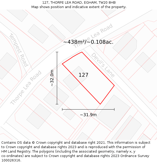 127, THORPE LEA ROAD, EGHAM, TW20 8HB: Plot and title map