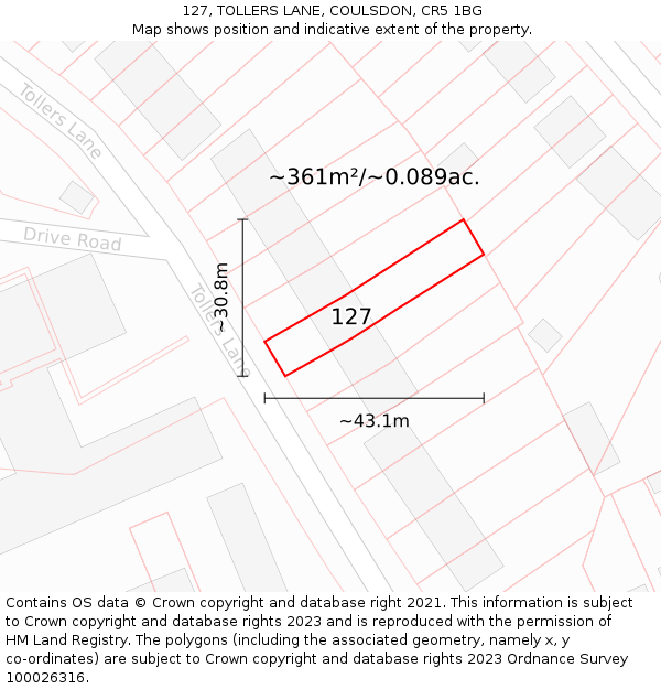 127, TOLLERS LANE, COULSDON, CR5 1BG: Plot and title map
