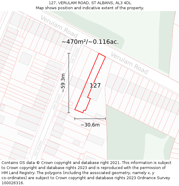 127, VERULAM ROAD, ST ALBANS, AL3 4DL: Plot and title map