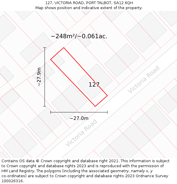 127, VICTORIA ROAD, PORT TALBOT, SA12 6QH: Plot and title map
