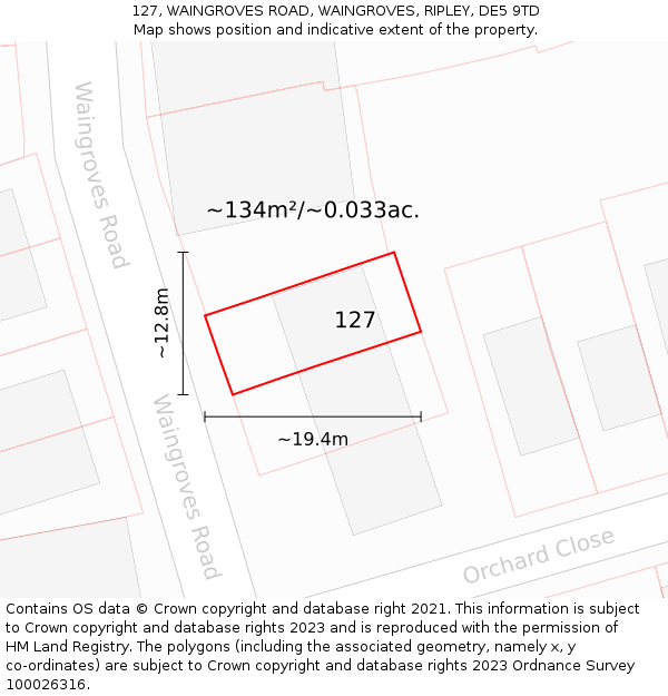 127, WAINGROVES ROAD, WAINGROVES, RIPLEY, DE5 9TD: Plot and title map