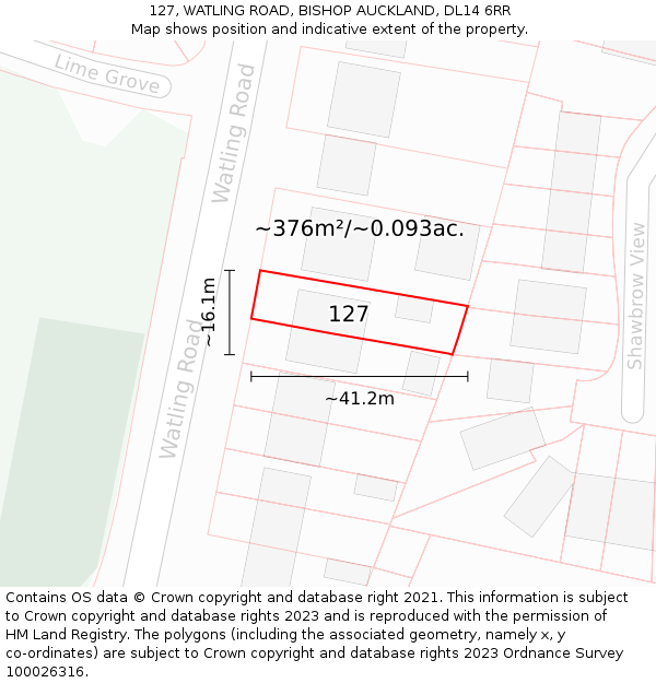127, WATLING ROAD, BISHOP AUCKLAND, DL14 6RR: Plot and title map