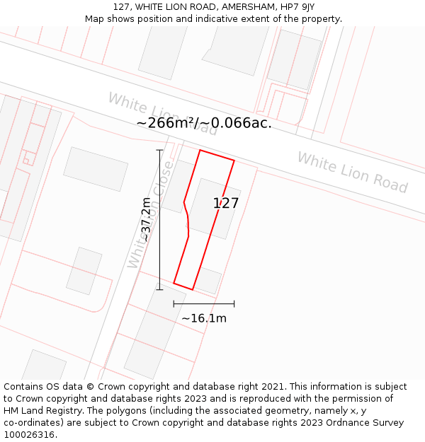 127, WHITE LION ROAD, AMERSHAM, HP7 9JY: Plot and title map