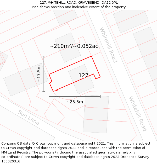 127, WHITEHILL ROAD, GRAVESEND, DA12 5PL: Plot and title map