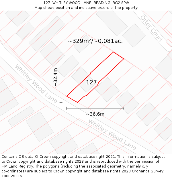 127, WHITLEY WOOD LANE, READING, RG2 8PW: Plot and title map