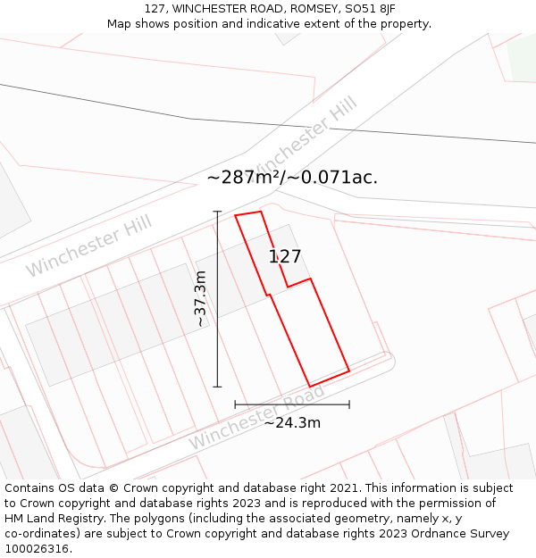 127, WINCHESTER ROAD, ROMSEY, SO51 8JF: Plot and title map
